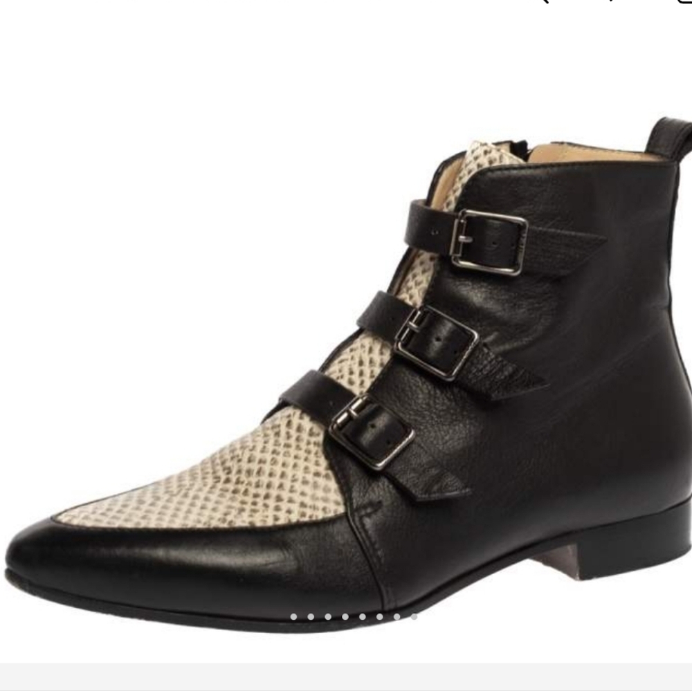 Jimmy Choo Marlin Black & Snake Embossed Leather Ankle Boots Size 40